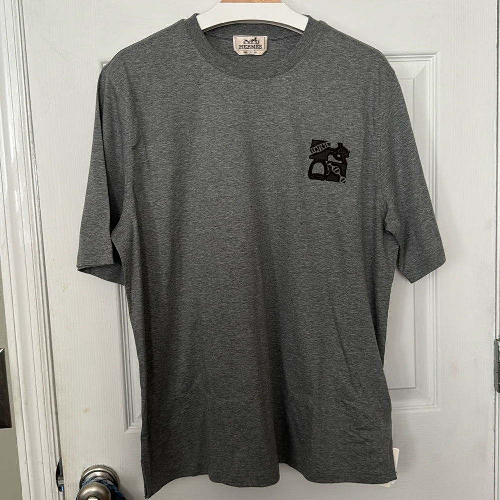 Hermes Gris Metallerie au Carre T-Shirt Size L Giftable